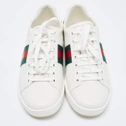 Pre Owned Gucci White Leather Ace Bee Low Top Sneakers Size 38