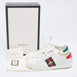 Pre Owned Gucci White Leather Ace Bee Low Top Sneakers Size 38