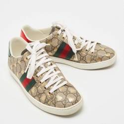 Gucci Grey GG Canvas Ace Low Top Sneakers Size 36.5