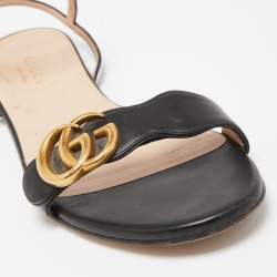 Gucci Black Leather GG Marmont Ankle Strap Flat Sandals Size 37