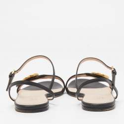 Gucci Black Leather GG Marmont Ankle Strap Flat Sandals Size 37