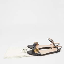 Gucci Black Leather GG Marmont Ankle Strap Flat Sandals Size 37