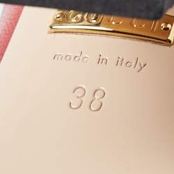 Pre Owned Gucci Red Leather Scalloped Willow Pearl Embellished Block Heel Pumps Size 38