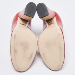 Pre Owned Gucci Red Leather Scalloped Willow Pearl Embellished Block Heel Pumps Size 38