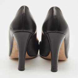 Pre Owned Gucci Black Leather Signature Web Interlocking G Buckle Pumps Size 37