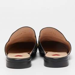 Pre Owned Gucci Black Leather Bee Embroidered Princetown Mules Size 36