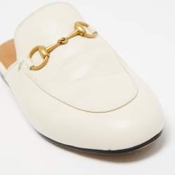 Pre Owned Gucci White Leather Princetown Horsebit Mule Sandals Size 35.5