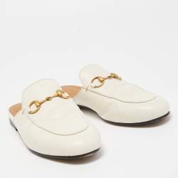 Pre Owned Gucci White Leather Princetown Horsebit Mule Sandals Size 35.5