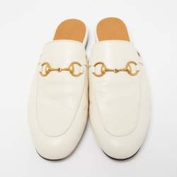 Pre Owned Gucci White Leather Princetown Horsebit Mule Sandals Size 35.5