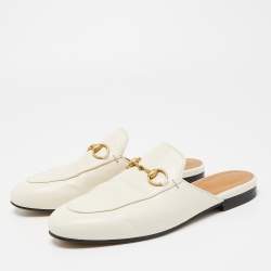 Pre Owned Gucci White Leather Princetown Horsebit Mule Sandals Size 35.5