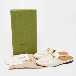 Pre Owned Gucci White Leather Princetown Horsebit Mule Sandals Size 35.5