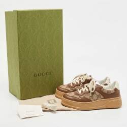 Gucci Brown/Beige GG Canvas And Leather Low Top Sneakers Size 35.5