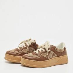 Gucci Brown/Beige GG Canvas And Leather Low Top Sneakers Size 35.5