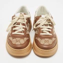 Gucci Brown/Beige GG Canvas And Leather Low Top Sneakers Size 35.5