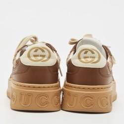 Gucci Brown/Beige GG Canvas And Leather Low Top Sneakers Size 35.5