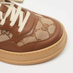 Gucci Brown/Beige GG Canvas And Leather Low Top Sneakers Size 35.5