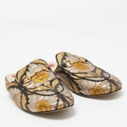 مملوكة مسبقًا Gucci Multicolor Brocade Fabric Horsebit Princetown Mules Size 37