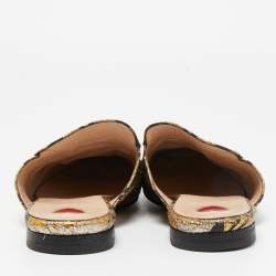 مملوكة مسبقًا Gucci Multicolor Brocade Fabric Horsebit Princetown Mules Size 37