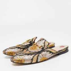 مملوكة مسبقًا Gucci Multicolor Brocade Fabric Horsebit Princetown Mules Size 37