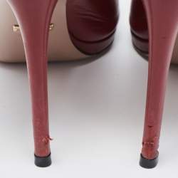 Gucci Burgundy Leather Jolene Peep Toe Pumps Size 37.5