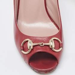 Gucci Burgundy Leather Jolene Peep Toe Pumps Size 37.5