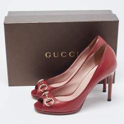 Gucci Burgundy Leather Jolene Peep Toe Pumps Size 37.5