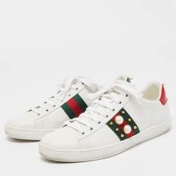 Pre Owned Gucci White Leather Pearl Ace Low Top Sneakers Size 37