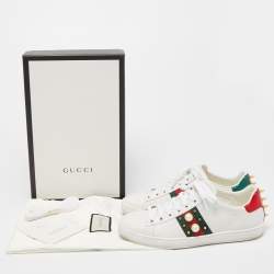 Pre Owned Gucci White Leather Pearl Ace Low Top Sneakers Size 37