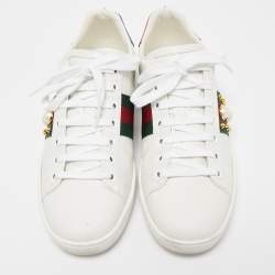 Pre Owned Gucci White Leather Pearl Ace Low Top Sneakers Size 37
