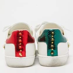 Pre Owned Gucci White Leather Pearl Ace Low Top Sneakers Size 37