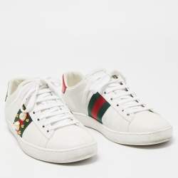 Pre Owned Gucci White Leather Pearl Ace Low Top Sneakers Size 37