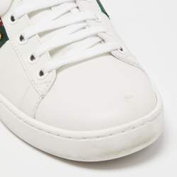 Pre Owned Gucci White Leather Pearl Ace Low Top Sneakers Size 37