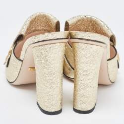 Gucci Metallic Gold Texture Leather Double G Logo Suede Slides Size 37