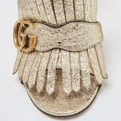 Gucci Metallic Gold Texture Leather Double G Logo Suede Slides Size 37
