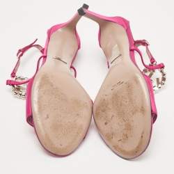 Pre Owned Gucci Pink Satin Crystal Embellished Ankle Strap Sandals Size 38