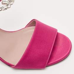 Pre Owned Gucci Pink Satin Crystal Embellished Ankle Strap Sandals Size 38