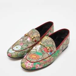 Gucci Multicolor Floral Print GG Supreme Canvas Jordaan Loafers Size 38