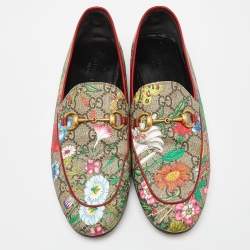 Gucci Multicolor Floral Print GG Supreme Canvas Jordaan Loafers Size 38