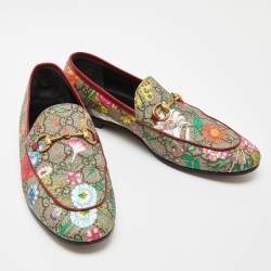 Gucci Multicolor Floral Print GG Supreme Canvas Jordaan Loafers Size 38