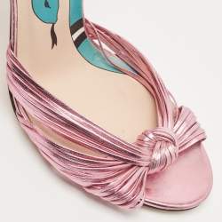 Gucci Metallic Pink Leather Allie Ankle Strap Sandals Size 39