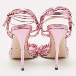 Gucci Metallic Pink Leather Allie Ankle Strap Sandals Size 39