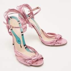 Gucci Metallic Pink Leather Allie Ankle Strap Sandals Size 39
