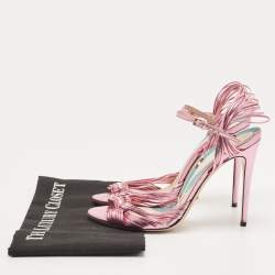 Gucci Metallic Pink Leather Allie Ankle Strap Sandals Size 39