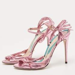 Gucci Metallic Pink Leather Allie Ankle Strap Sandals Size 39