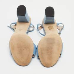 Gucci Blue Leather Horsebit Block Heel Ankle Strap Sandals Size 39