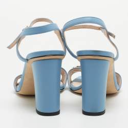 Gucci Blue Leather Horsebit Block Heel Ankle Strap Sandals Size 39