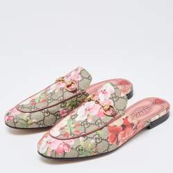 Gucci Multicolor Floral Coated Canvas Princetown Horsebit Flat Mules Size 37.5
