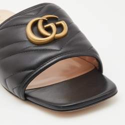 Gucci Black Leather Jolie G Logo Slides Size 38.5 