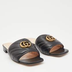 Gucci Black Leather Jolie G Logo Slides Size 38.5 