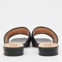 Gucci Black Leather Jolie G Logo Slides Size 38.5 